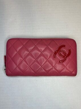 Chanel Pink Quilted Lambskin Long Wallet with signature CC